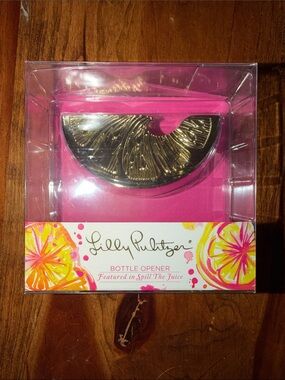 NWT Lilly Pulitzer Gold Half-Moon Citrus Bottle Opener IN spill the juice